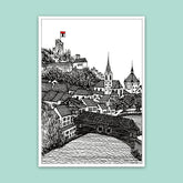 Altstadt Baden, Illustrierte Postkarte von Martina Müller, Baden